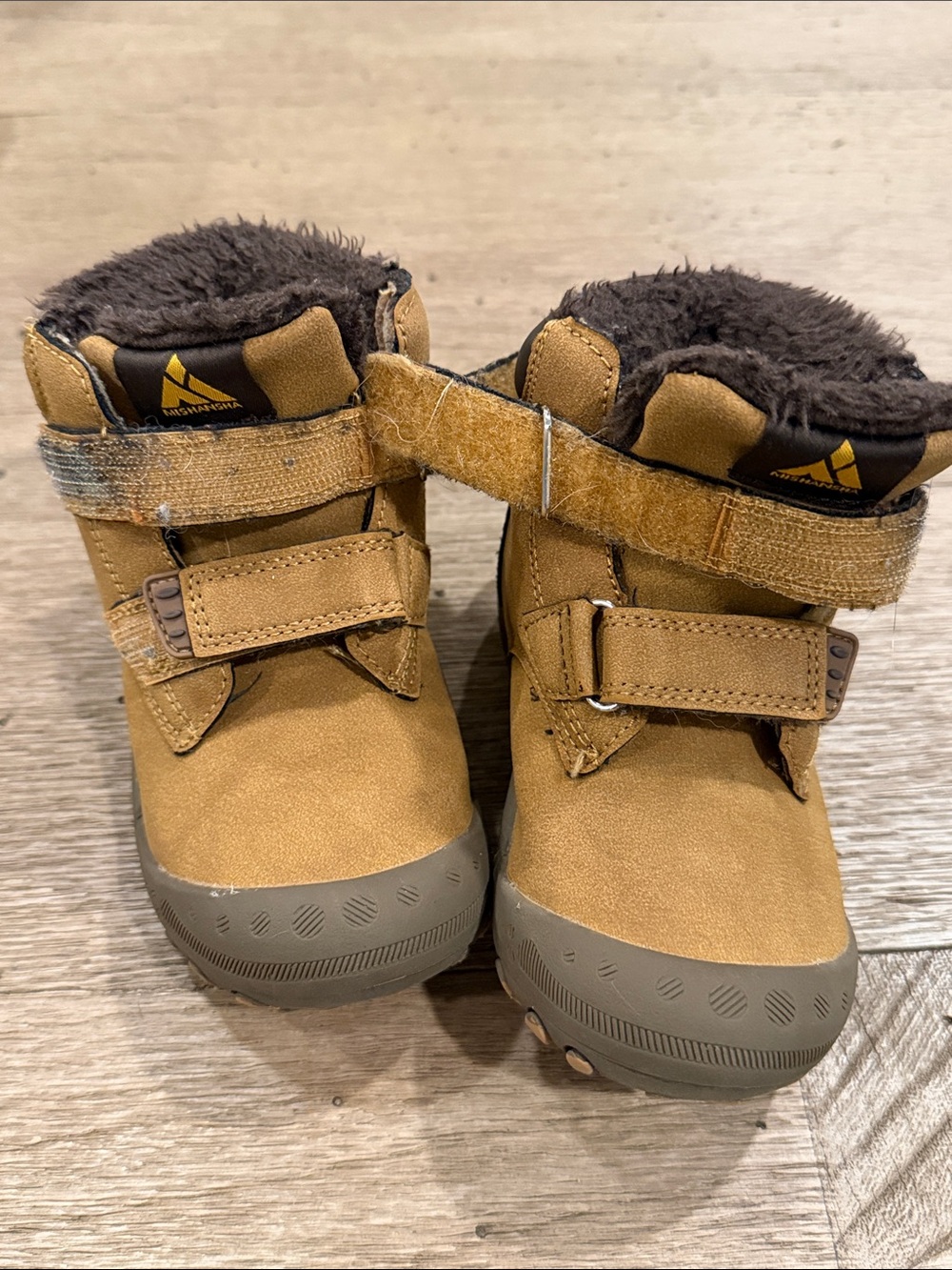 Mishansha Tan Kids Winter Boots with Velcro  Strap Closures